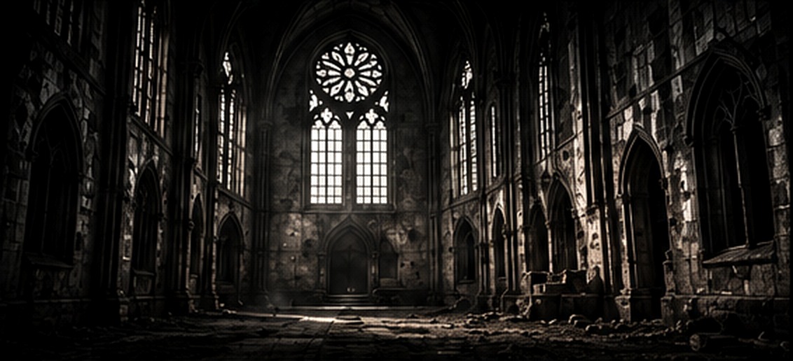 Ruined gothic church interior